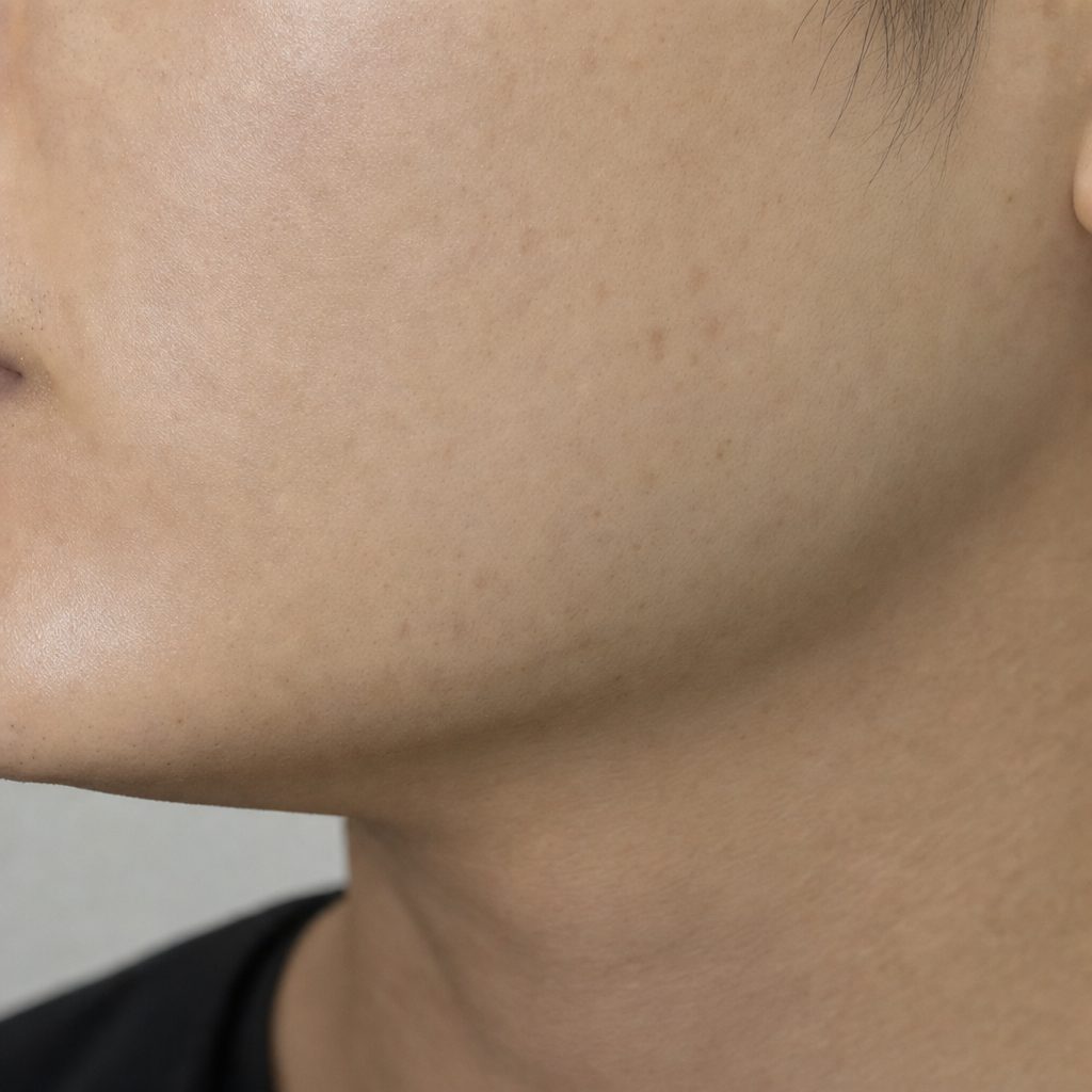 Illustrative photo of the same area with acne settled and marks fading