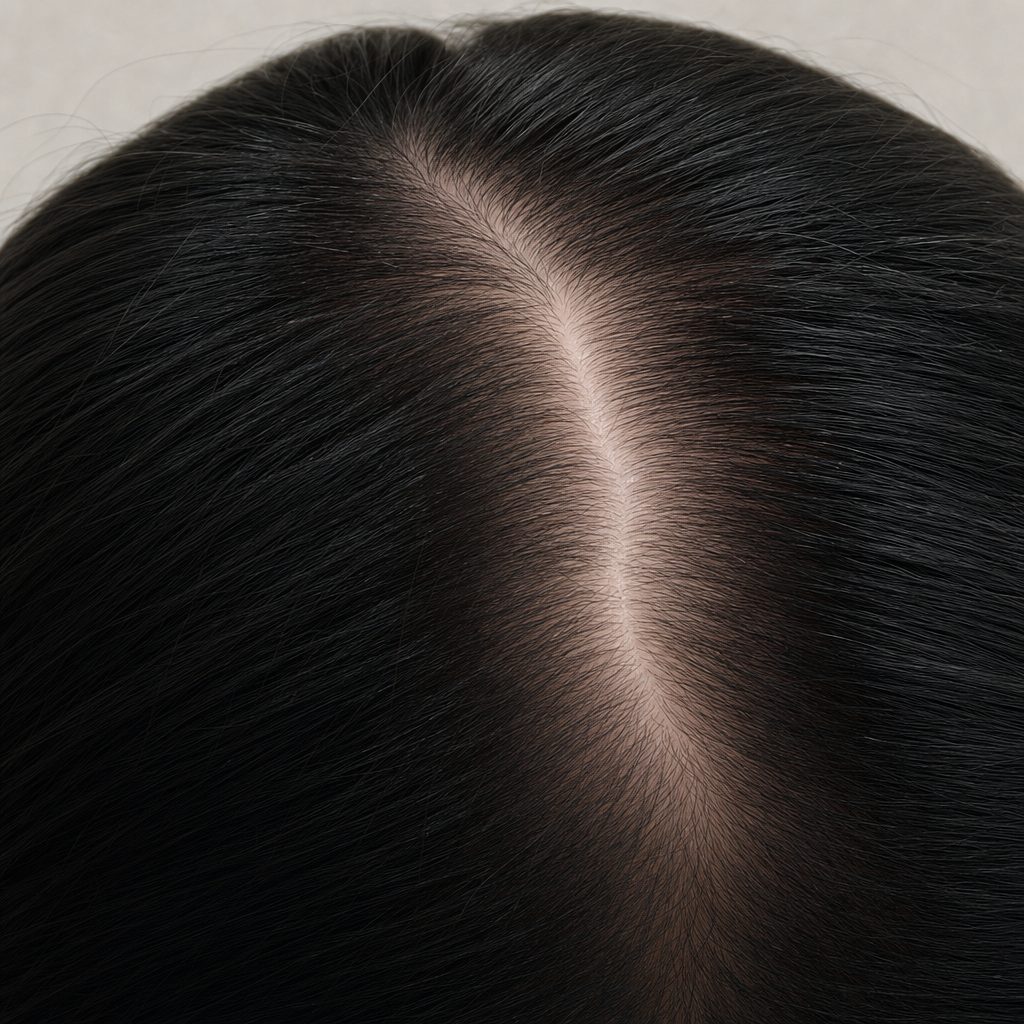 Illustrative photo of the same scalp parting clear and calm